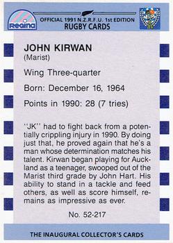 1991 Regina NZRFU 1st Edition #52 John Kirwan Back